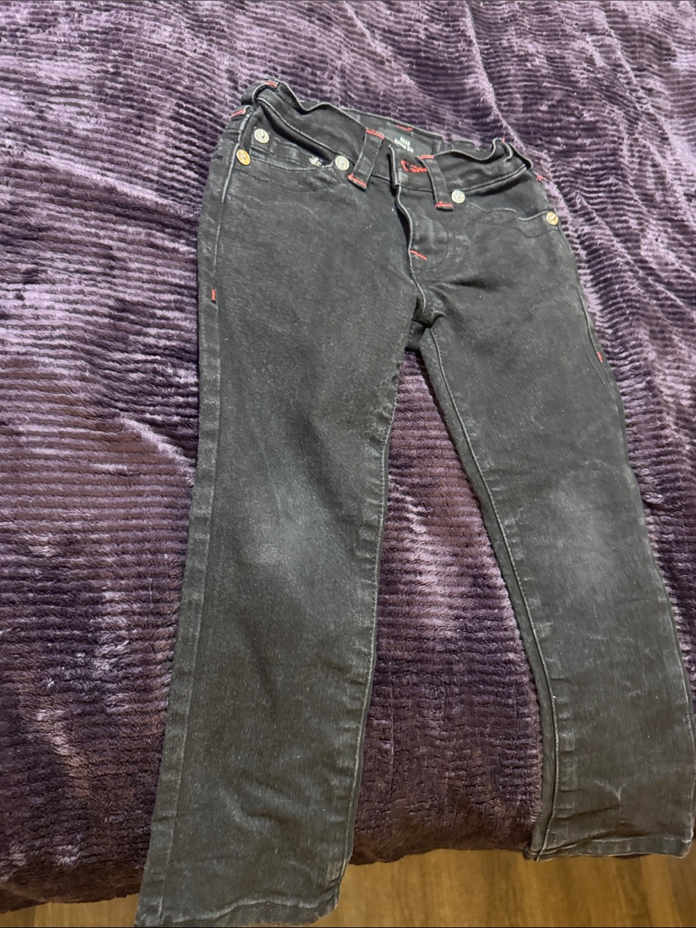 True Religion Black Jeans with Red Stitching Accents